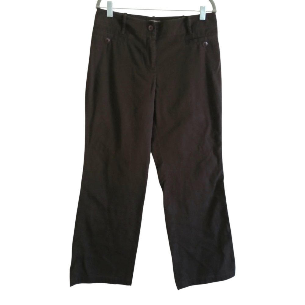 J Jill Wide Leg Chino Pants Women's 10 Dark Brown Cotton Stretch Neutral Office